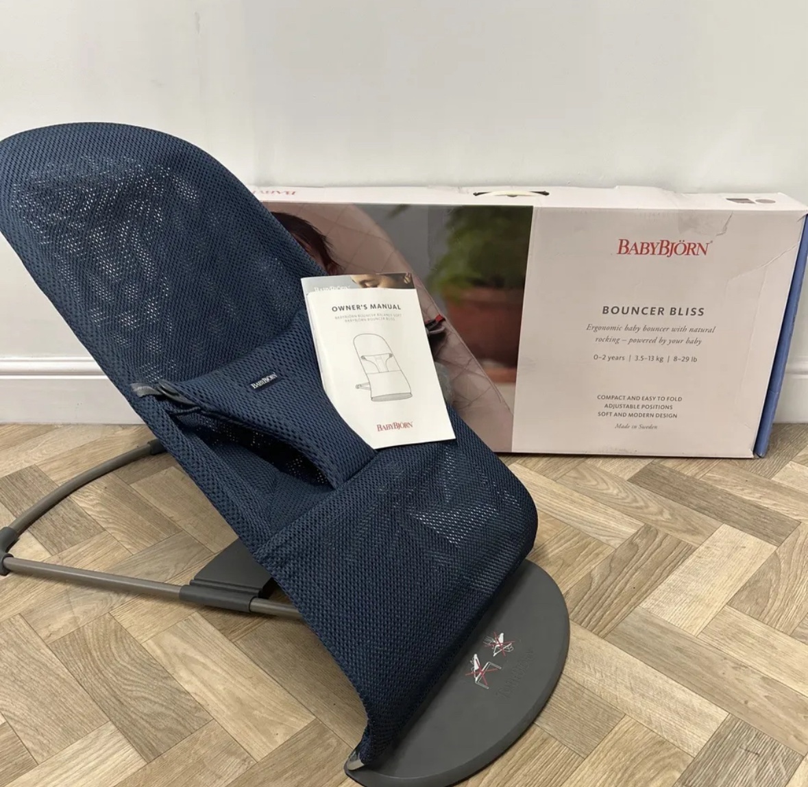 NEW Baby Bj rn Ergonomic Bouncer Bliss Navy Blue Mesh RRP 210
