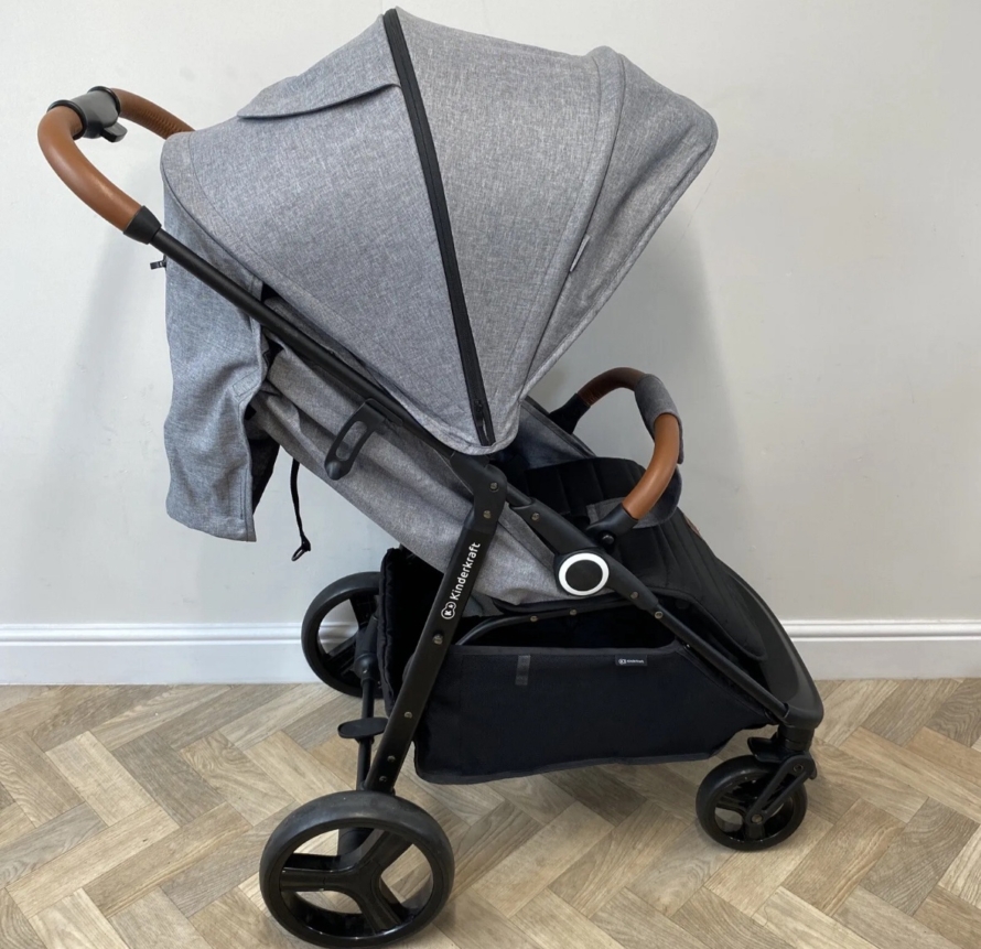 PRELOVED Kinderkraft Grande Plus Stroller Grey RRP £180 Birth-22kg with Raincover - Image 4