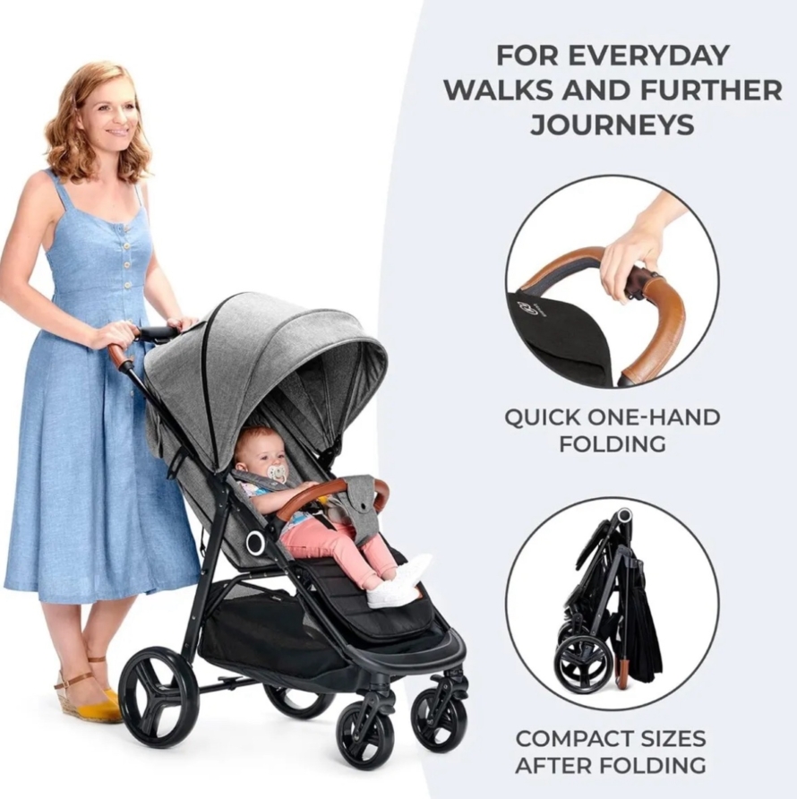 NEW Kinderkraft Grande Plus Stroller-BLACK RRP £180 Birth-22kg - Image 4