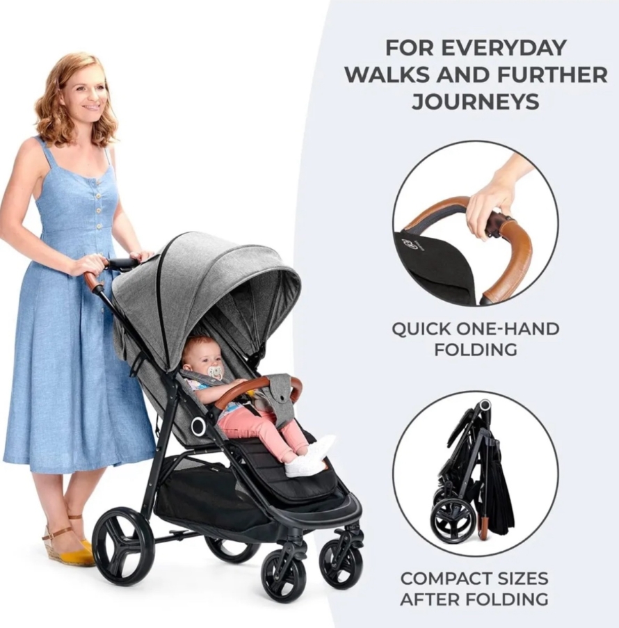 NEW Kinderkraft Grande Plus Stroller Grey RRP £180 Birth-22kg - Image 3