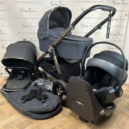 PRELOVED Mamas And Papas Ocarro Pushchair & Carrycot with Cybex 360 Car Seat - Onyx Black 🖤