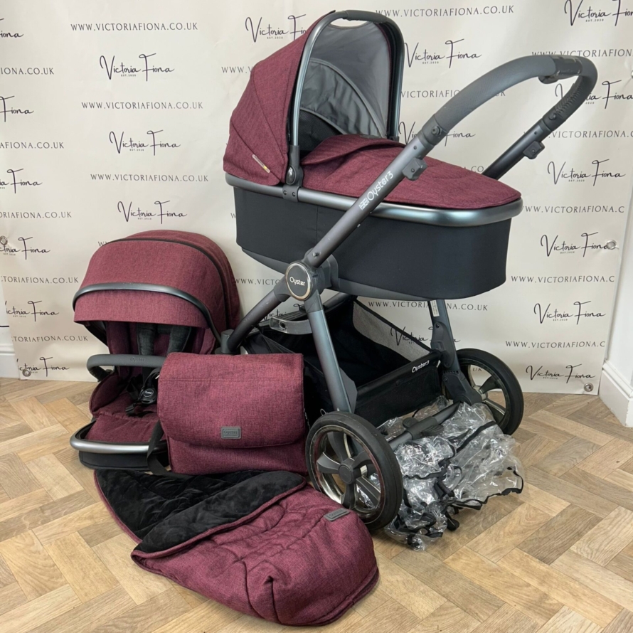 PRELOVED Babystyle Oyster 3 Pushchair & Carrycot  Travel System - 0-22kg - Berry Red