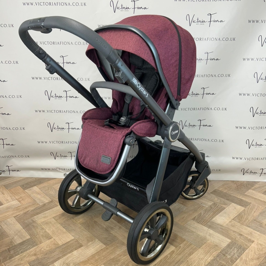 PRELOVED Babystyle Oyster 3 Pushchair & Carrycot  Travel System - 0-22kg - Berry Red - Image 4