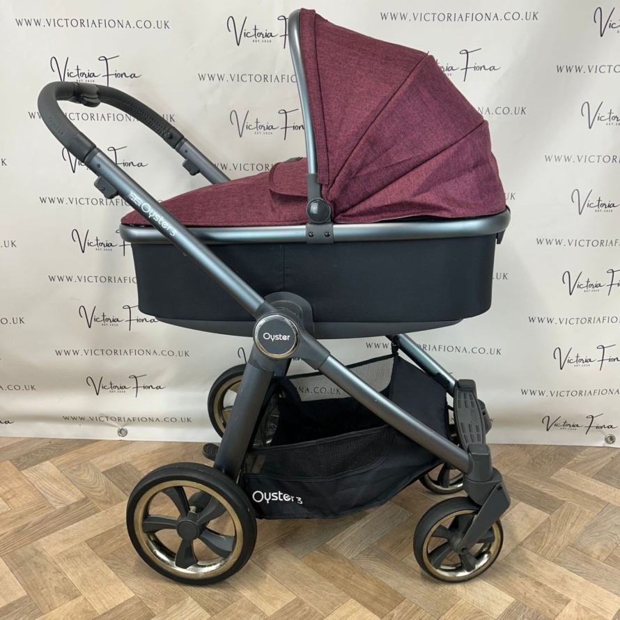 PRELOVED Babystyle Oyster 3 Pushchair & Carrycot  Travel System - 0-22kg - Berry Red - Image 3