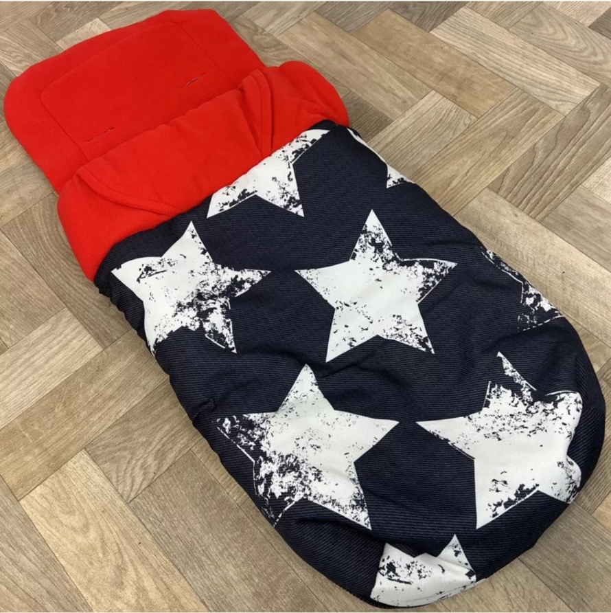 NEW Cosatto Universal Stroller Pushchair Footmuff - Hipster Grey, White & Red Star