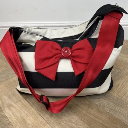 NEW Cosatto Changing Bag With Mat - Go Lightly Black & White Stripe With Red Bow ❤️