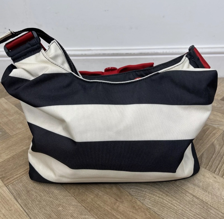 NEW Cosatto Changing Bag With Mat - Go Lightly Black & White Stripe With Red Bow ❤️ - Image 2
