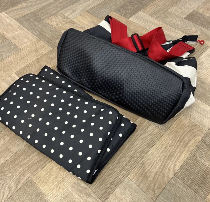 NEW Cosatto Changing Bag With Mat - Go Lightly Black & White Stripe With Red Bow ❤️ - Image 3