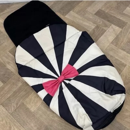 NEW Cosatto Universal Stroller Pushchair Footmuff - Black & White Swirl & Pink Bow