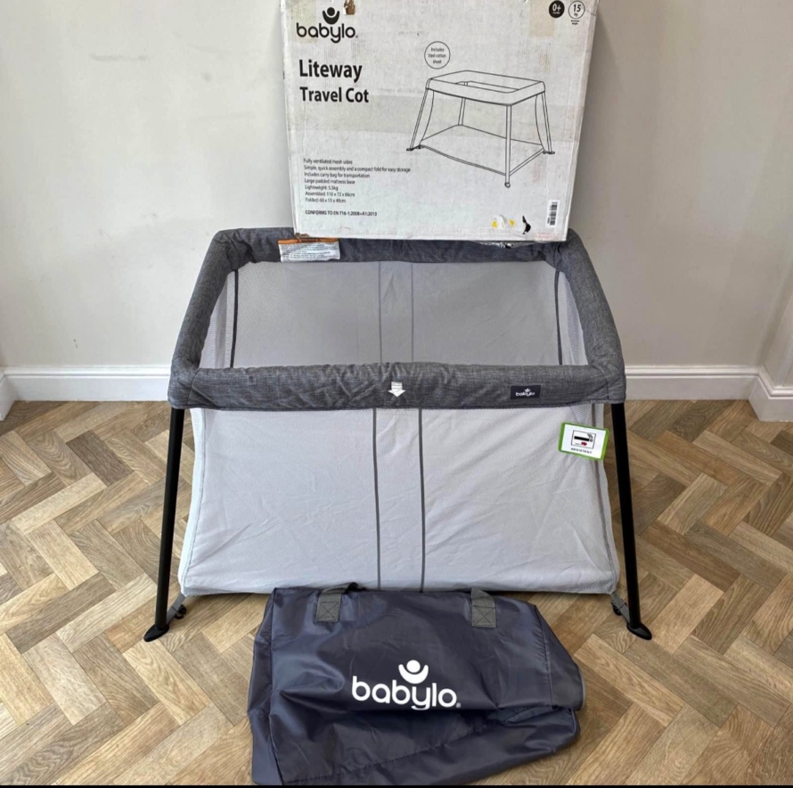 PRELOVED Babylo Liteway Lightweight Travel Cot - Grey Mélange