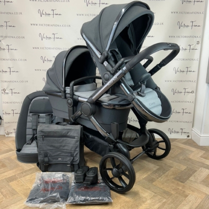 PRELOVED iCandy Peach 7 Double Pushchair with accessories - TRUFFLE GREY RRP£1700