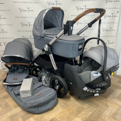PRELOVED Mamas & Papas Ocarro Carrycot & Pushchair with Cybex 360 Spin Car Seat & Isofix - Fossil Grey
