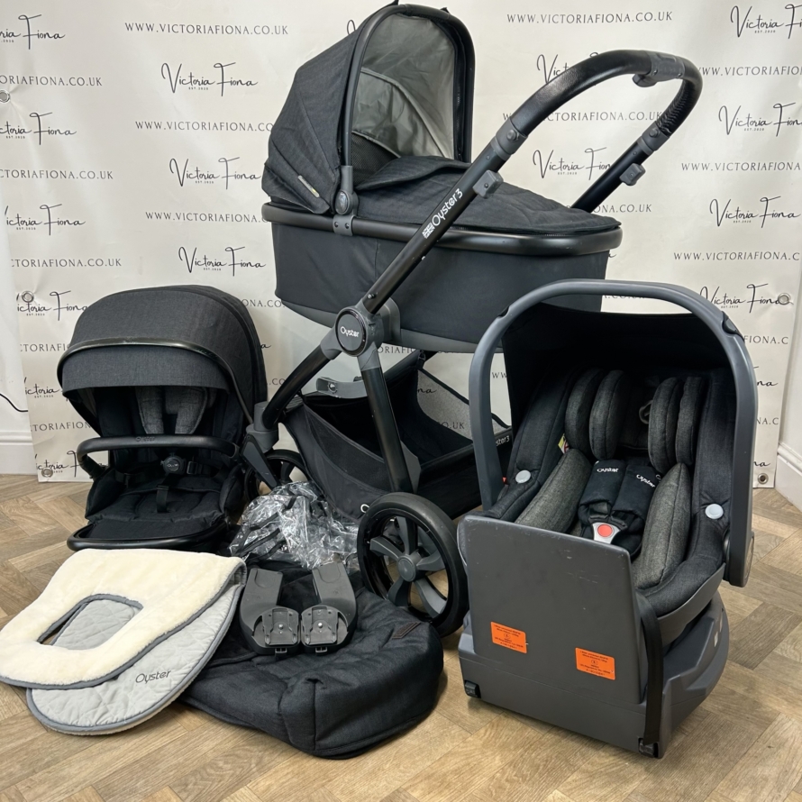 PRELOVED Babystyle Oyster 3 Pushchair & Carrycot Travel System - 0-22kg - Noir