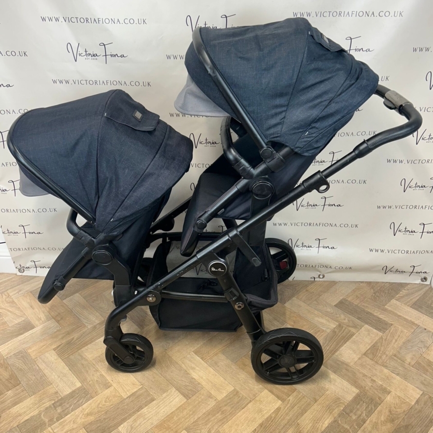 PRELOVED Silver Cross Coast Pushchair & Carrycot DOUBLE TANDEM BUNDLE - Flint - Image 7