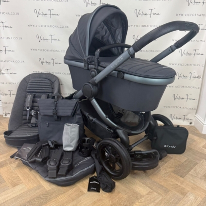 PRELOVED iCandy Peach 7 ALL TERRAIN Carrycot & Pushchair with accessories - STORM GREY RRP£1349