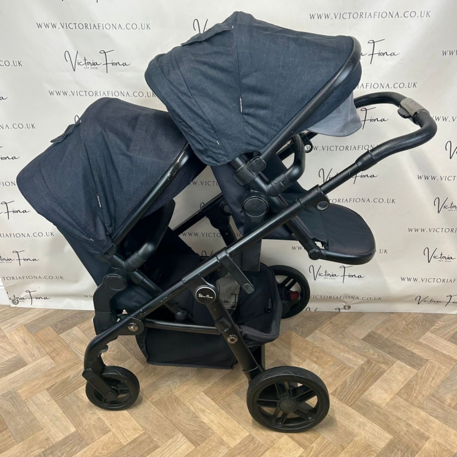 PRELOVED Silver Cross Coast Pushchair & Carrycot DOUBLE TANDEM BUNDLE - Flint - Image 6
