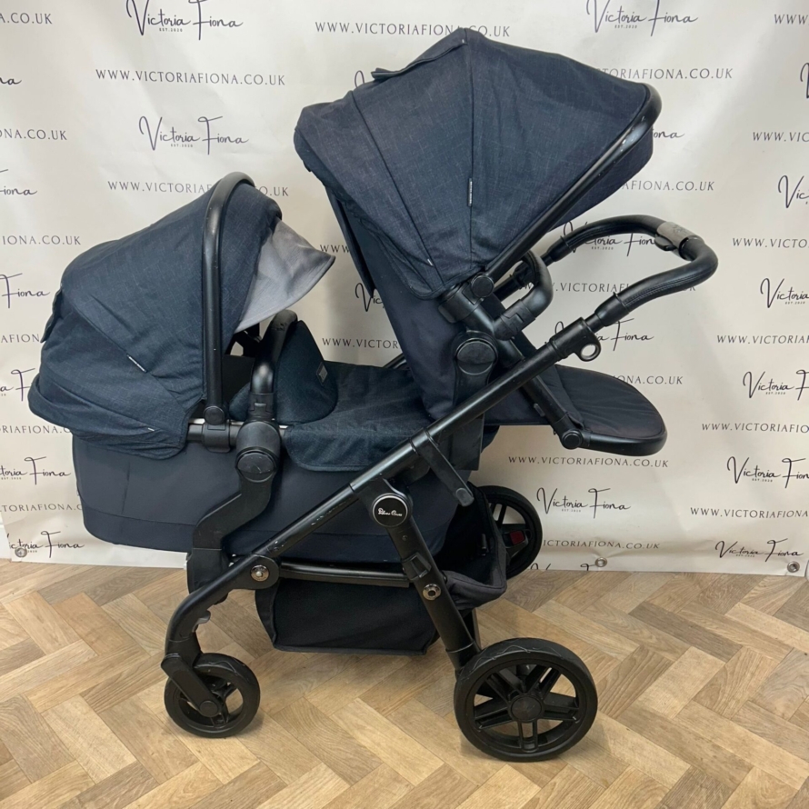 PRELOVED Silver Cross Coast Pushchair & Carrycot DOUBLE TANDEM BUNDLE - Flint - Image 4