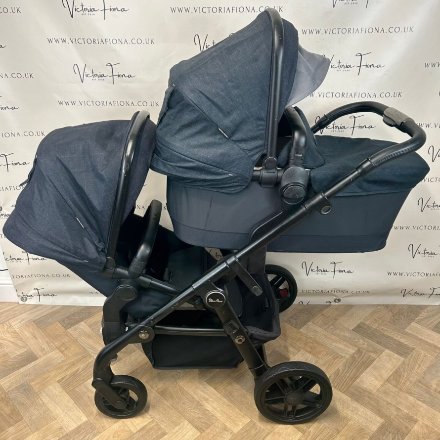 PRELOVED Silver Cross Coast Pushchair & Carrycot DOUBLE TANDEM BUNDLE - Flint - Image 5