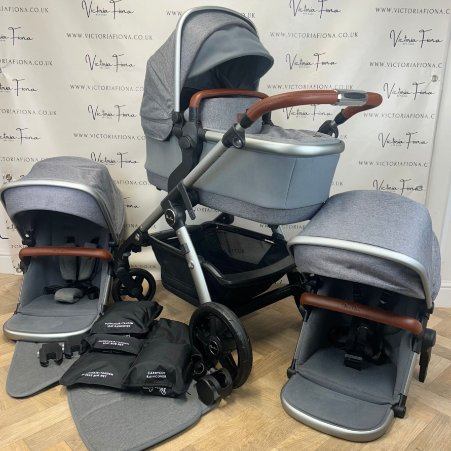 PRELOVED Silver Cross Wave Pushchair & Carrycot TANDEM BUNDLE - Zinc