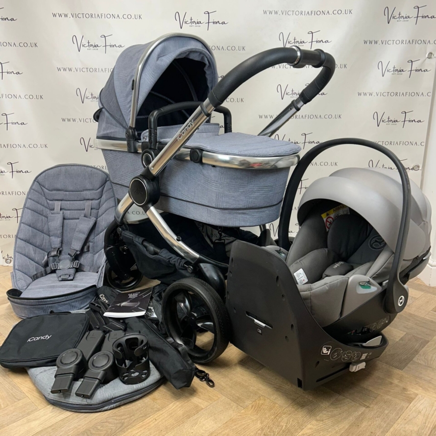 PRELOVED iCandy Peach 6 Pushchair - Light Grey Check with Cybex Cloud Z2 & Isofix
