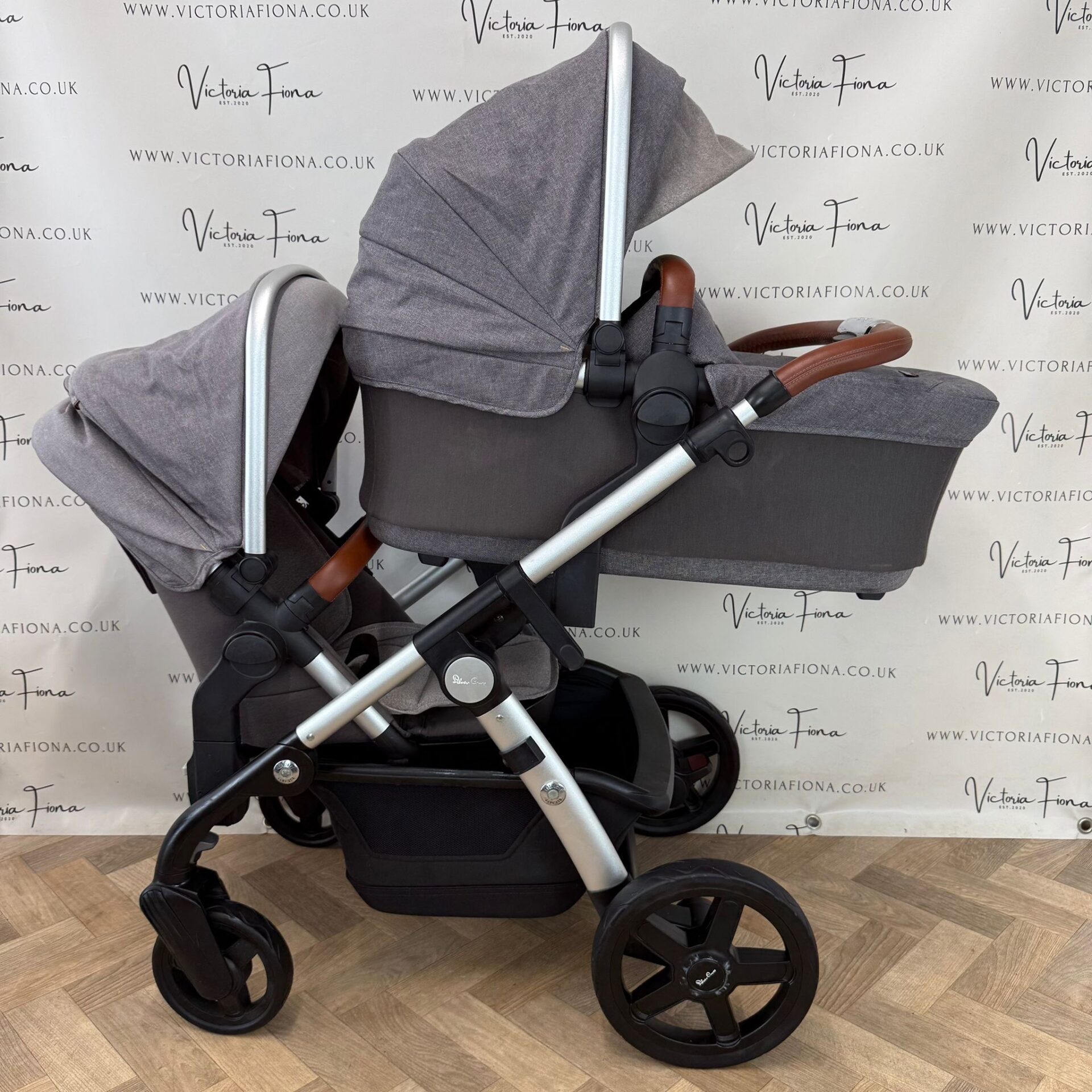 PRELOVED Silver Cross Wave Carrycot & DOUBLE Pushchair - Sable - Image 3