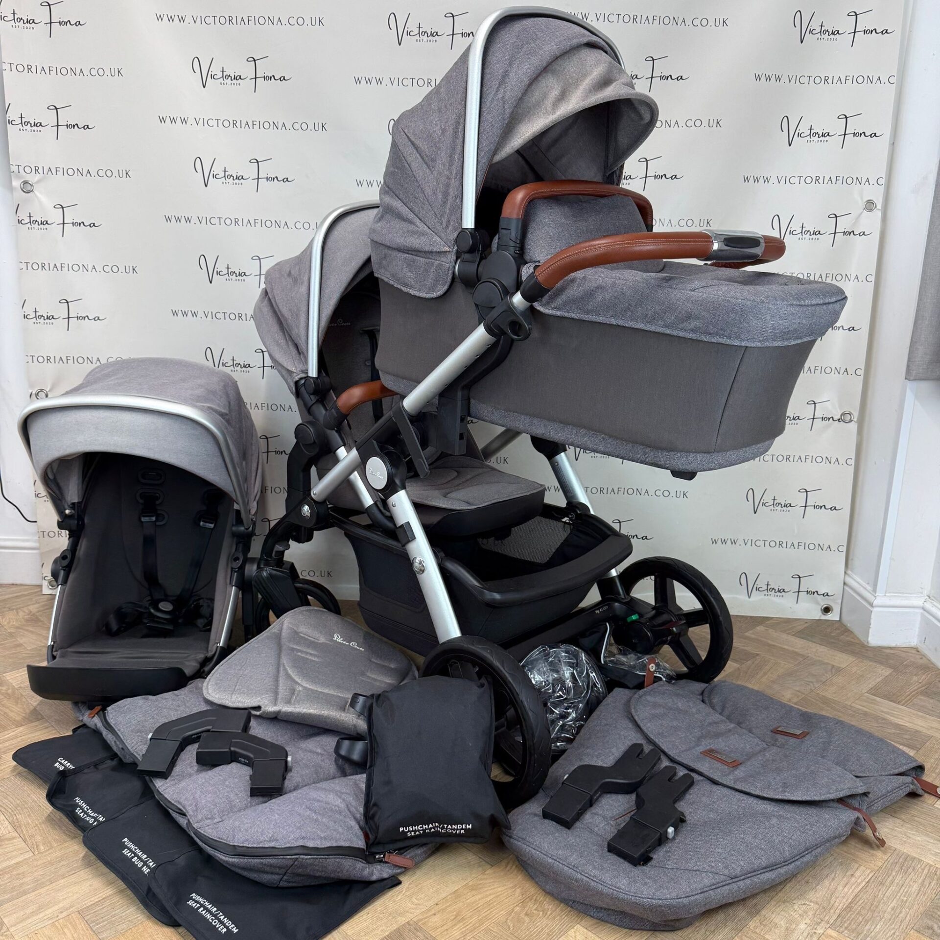 PRELOVED Silver Cross Wave Carrycot & DOUBLE Pushchair - Sable