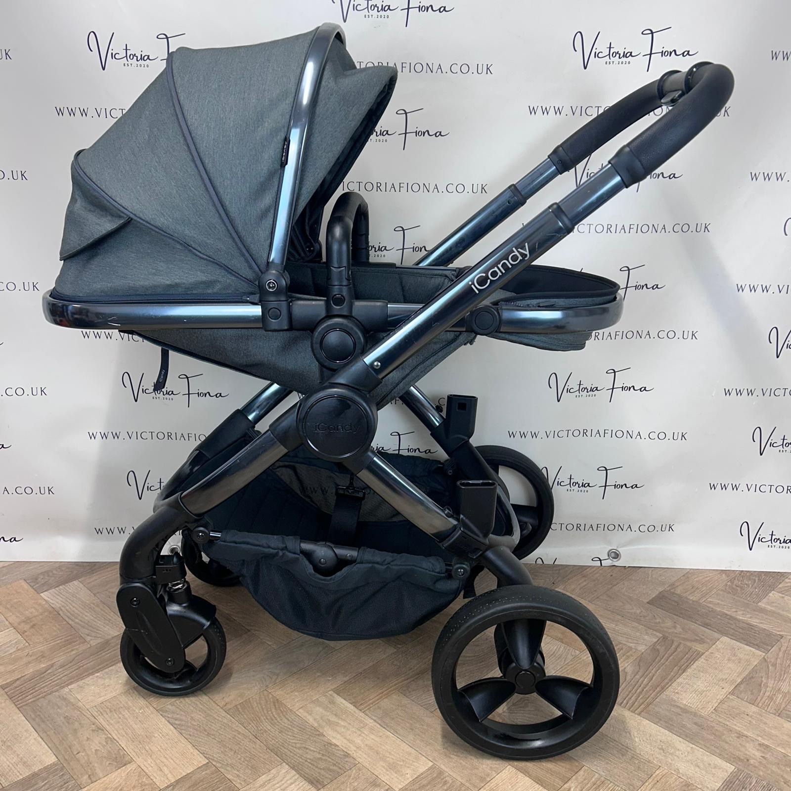 PRELOVED iCandy Peach 6 Pushchair & Carrycot DOUBLE - Dark Grey Twill - Image 5