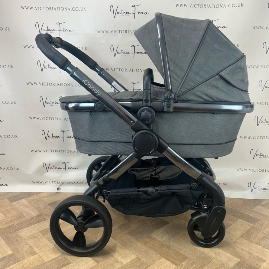 PRELOVED iCandy Peach 6 Pushchair & Carrycot - Dark Grey Check - Image 2