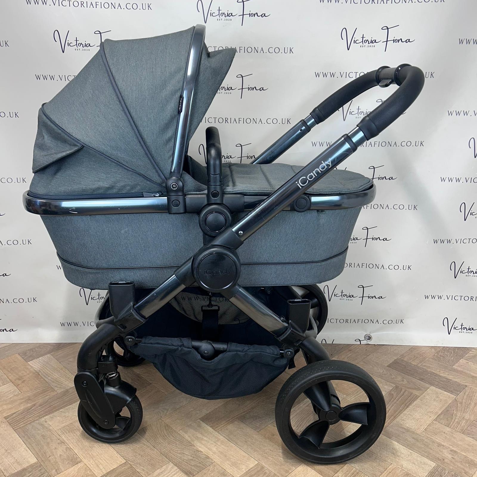 PRELOVED iCandy Peach 6 Pushchair & Carrycot DOUBLE - Dark Grey Twill - Image 3