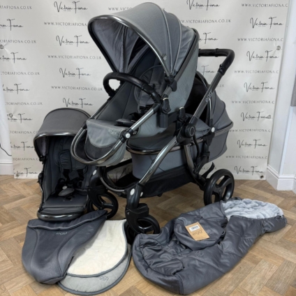 PRELOVED Egg 2 Carrycot & DOUBLE Pushchair - Jurassic Grey