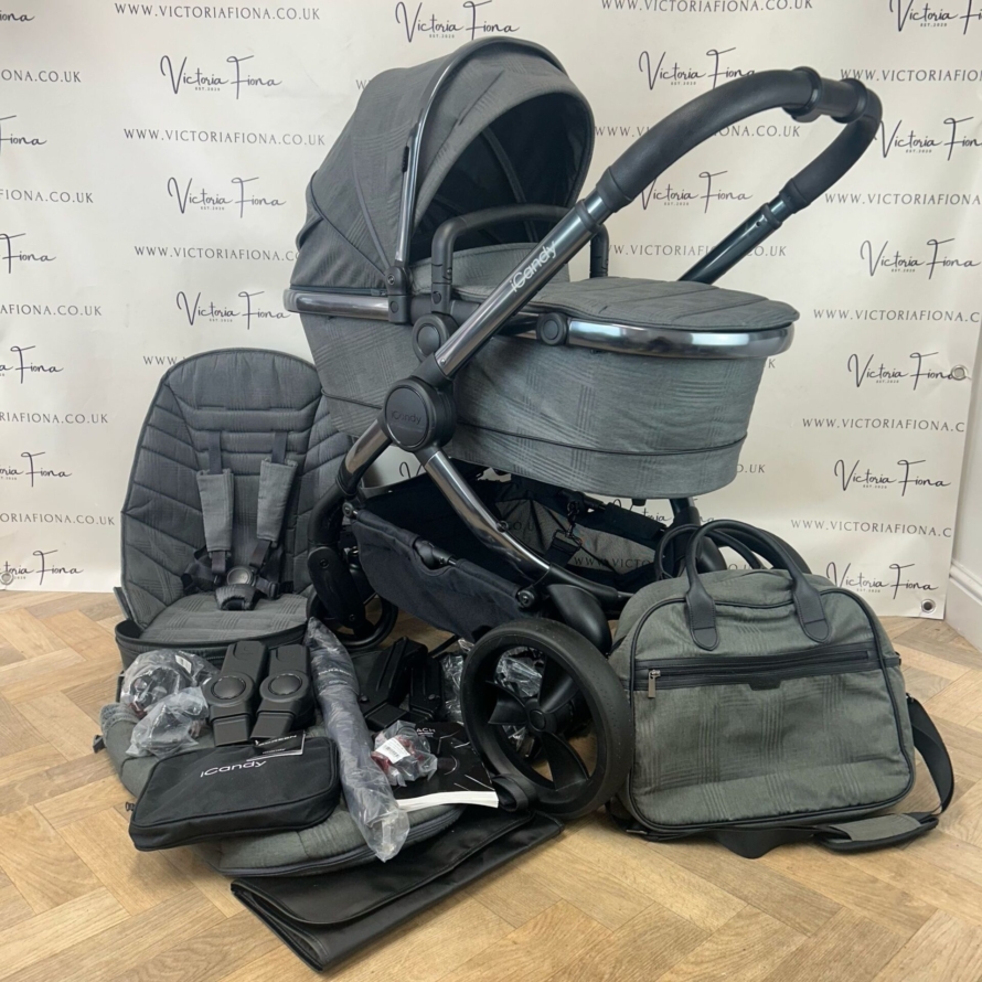 PRELOVED iCandy Peach 6 Pushchair & Carrycot - Dark Grey Check