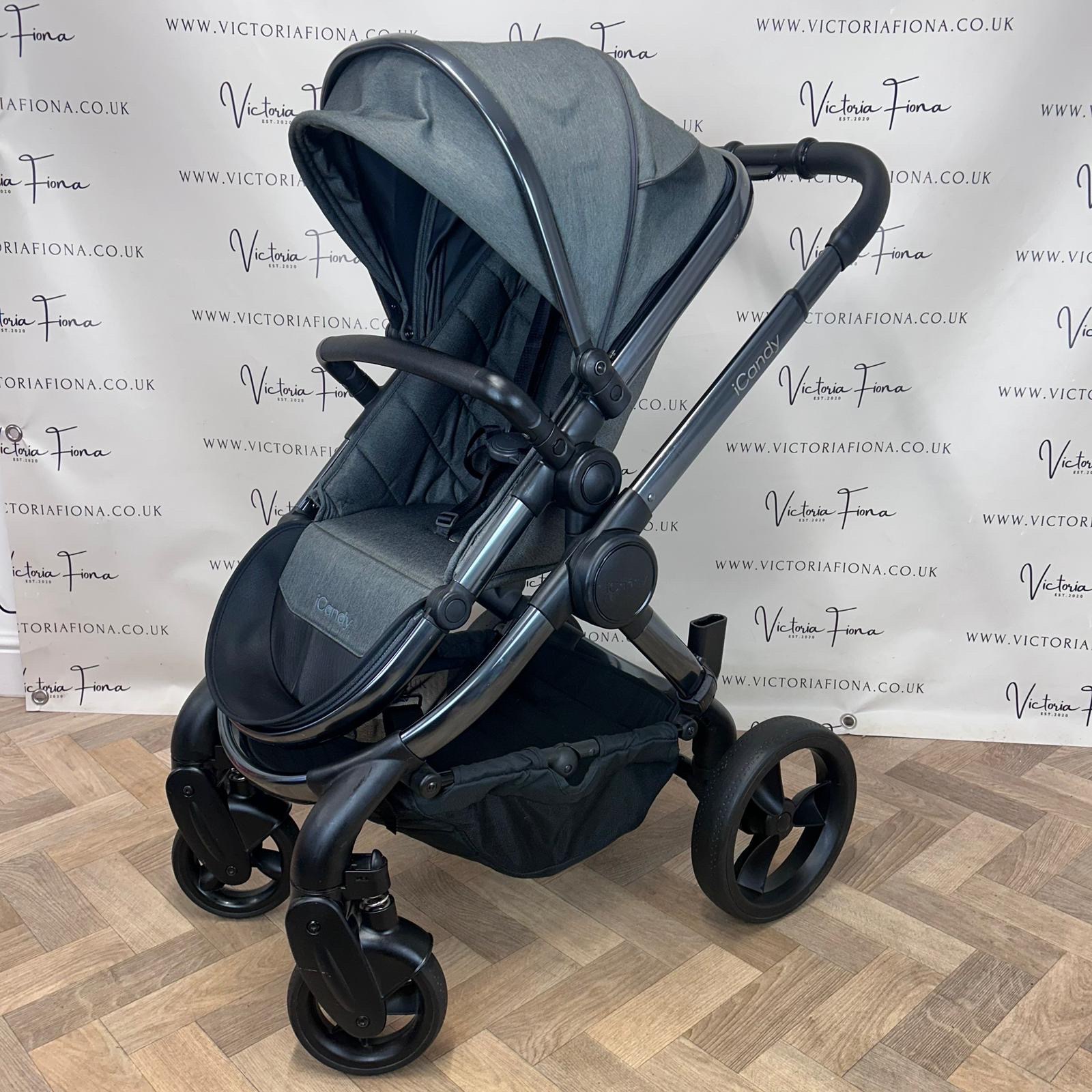 PRELOVED iCandy Peach 6 Pushchair & Carrycot DOUBLE - Dark Grey Twill - Image 2