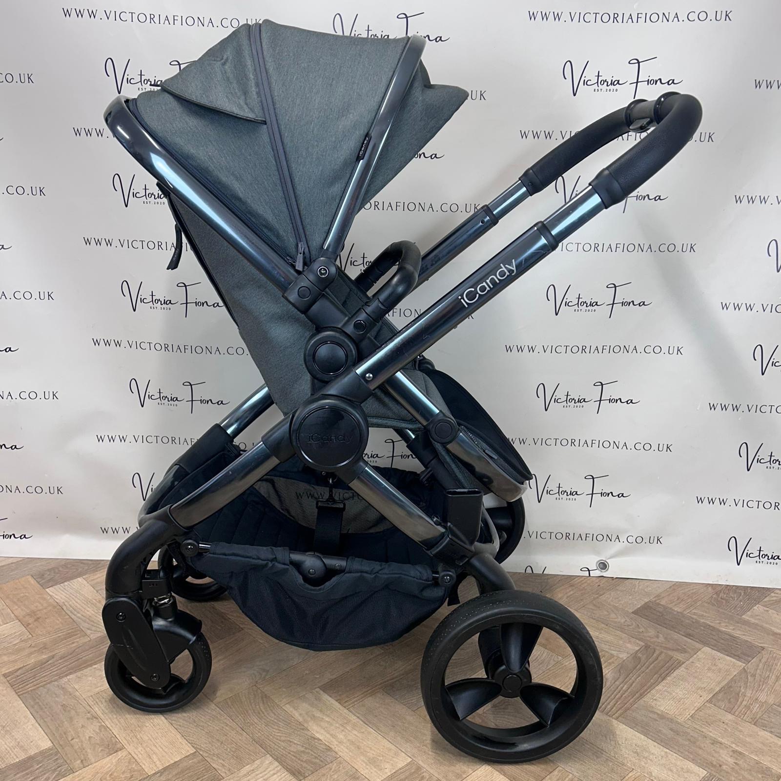 PRELOVED iCandy Peach 6 Pushchair & Carrycot DOUBLE - Dark Grey Twill - Image 6