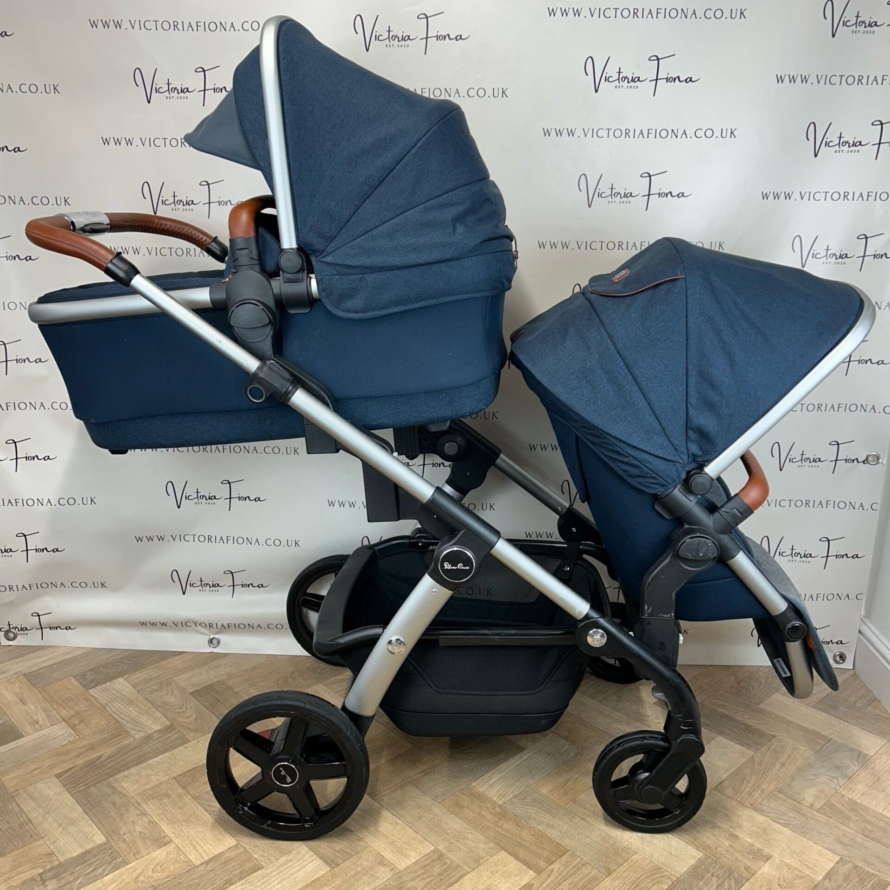 PRELOVED Silver Cross Wave Pushchair & Carrycot TANDEM BUNDLE - Indigo Blue - Image 5