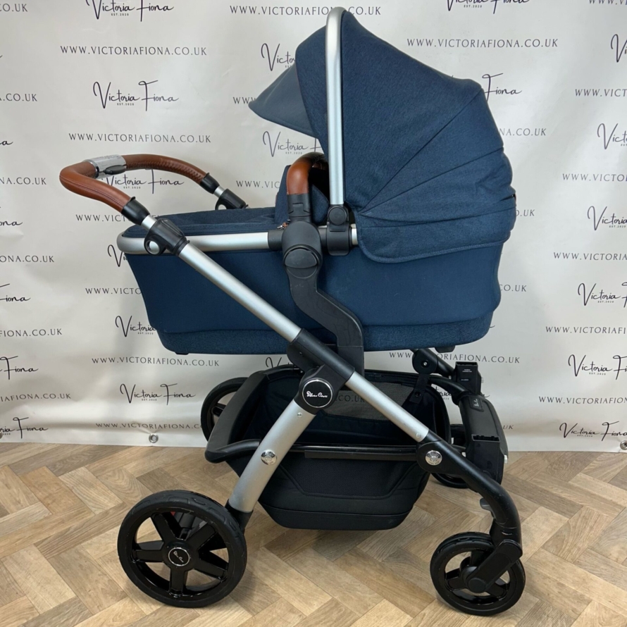 PRELOVED Silver Cross Wave Pushchair & Carrycot TANDEM BUNDLE - Indigo Blue - Image 3