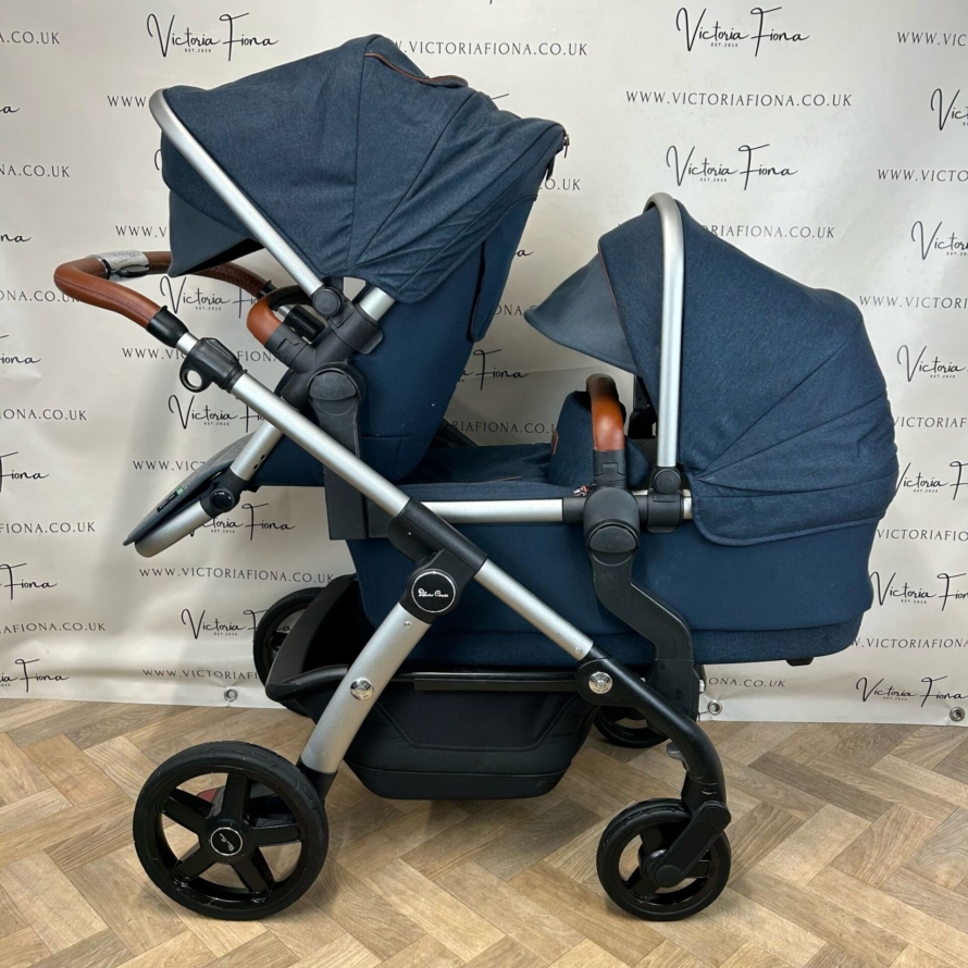 PRELOVED Silver Cross Wave Pushchair & Carrycot TANDEM BUNDLE - Indigo Blue - Image 6