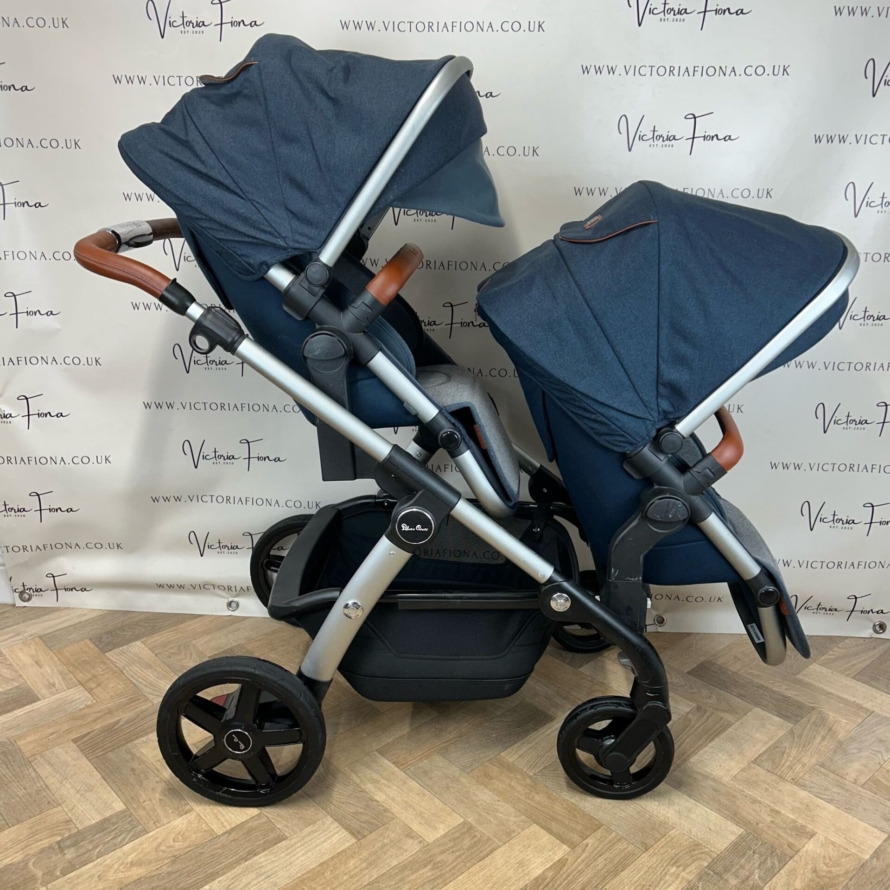 PRELOVED Silver Cross Wave Pushchair & Carrycot TANDEM BUNDLE - Indigo Blue - Image 7