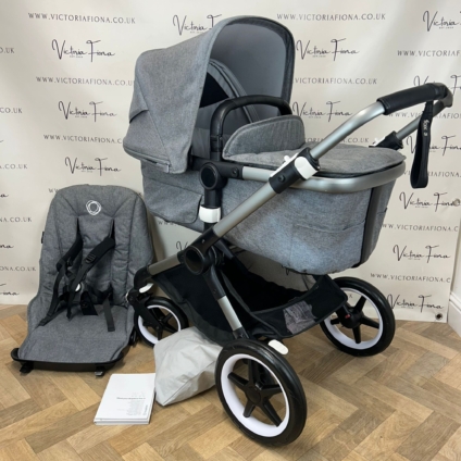 PRELOVED Bugaboo Fox 3 Pushchair & Carrycot – GREY MELANGE With Graphite Chassis