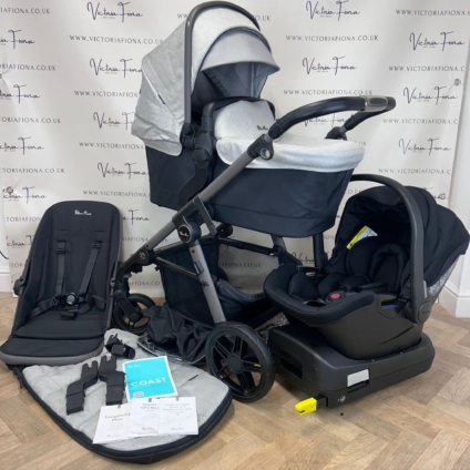 PRELOVED Silver Cross Coast Pushchair & Carrycot with Car Seat & Isofix - SHORELINE