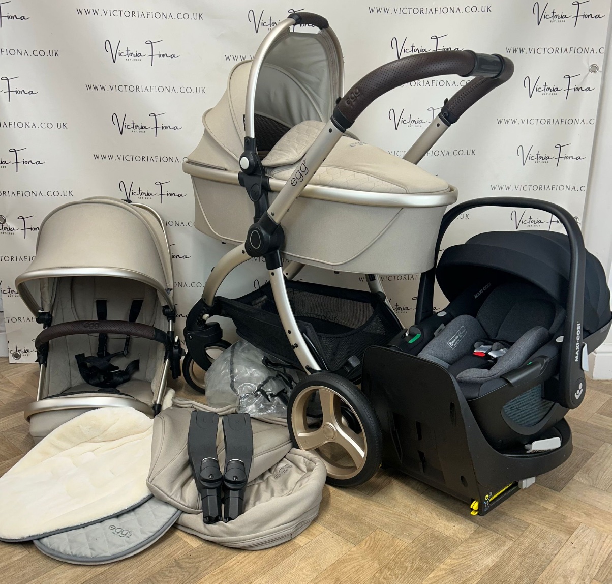 PRELOVED Egg2 Carrycot, Pushchair and 360 Spin Car Seat & Isofix - Feather 🪶