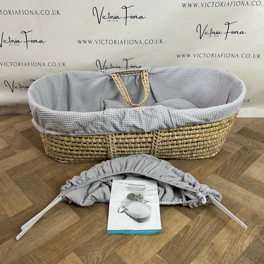 NEW Clair de Lune Grey & Natural Wicker Moses Basket