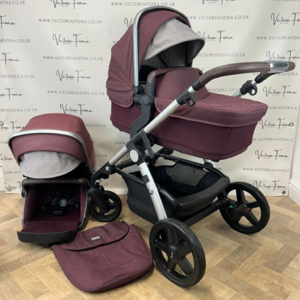 PRELOVED Silver Cross Wave Pushchair & Carrycot - Claret Red