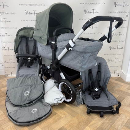 PRELOVED Bugaboo Donkey 3 Duo Double Pushchair - GREY MELANGE & GREEN 🩶