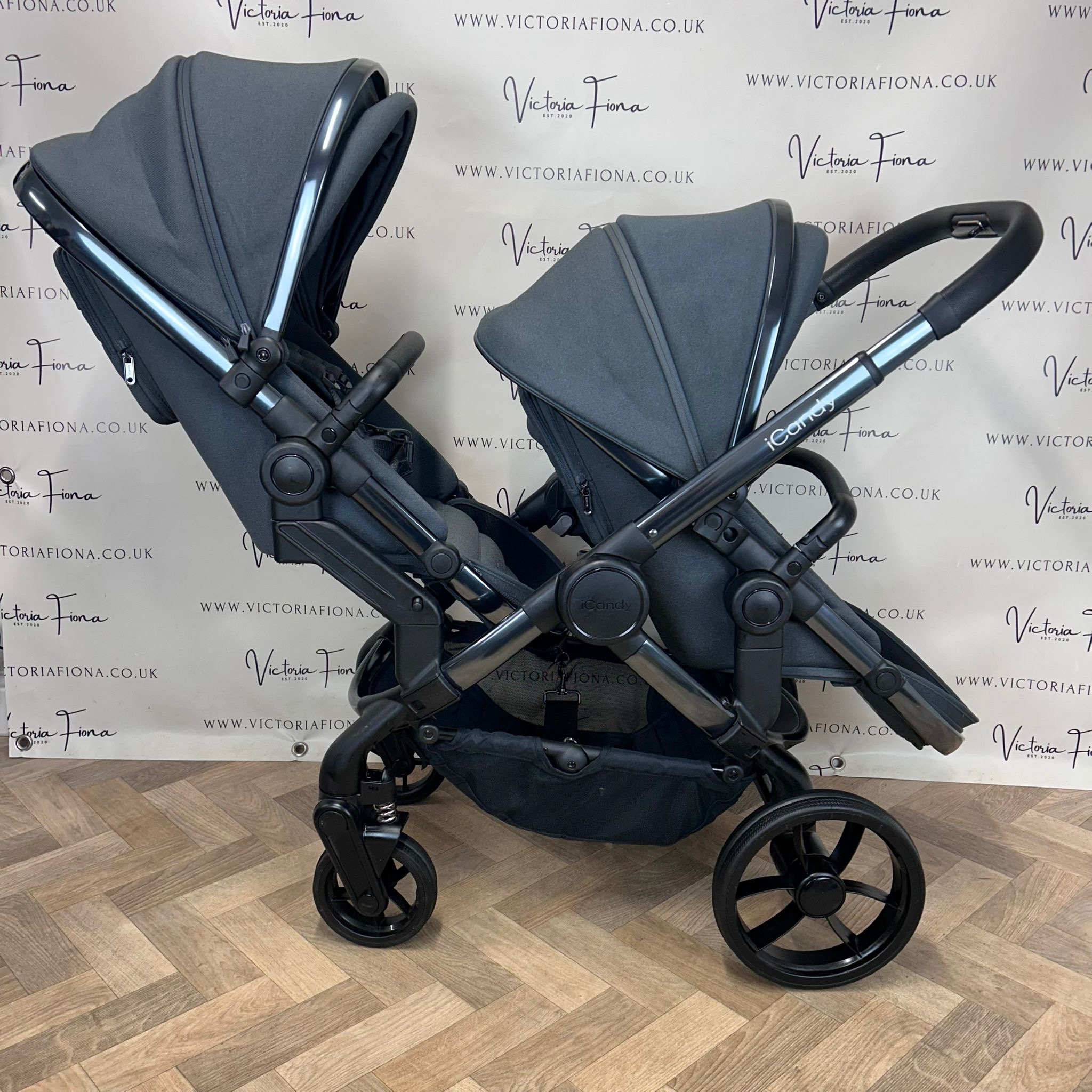 PRELOVED iCandy Peach 7 Tandem Double Pushchair with accessories - Dark Grey - Image 5