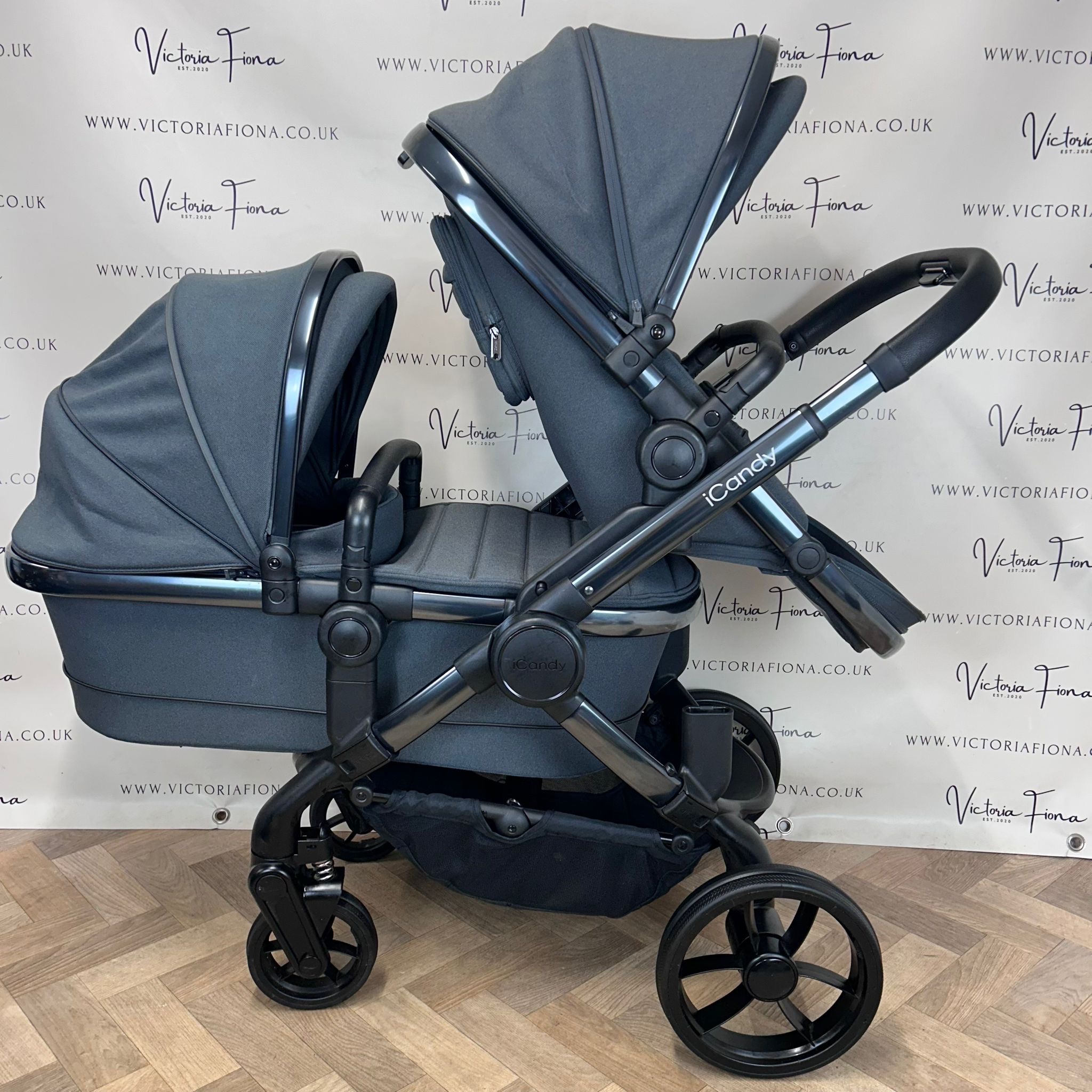 PRELOVED iCandy Peach 7 Tandem Double Pushchair with accessories - Dark Grey - Image 3