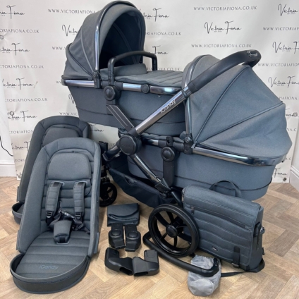PRELOVED iCandy Peach 7 Tandem TWIN Double Pushchair with accessories - Dark Grey
