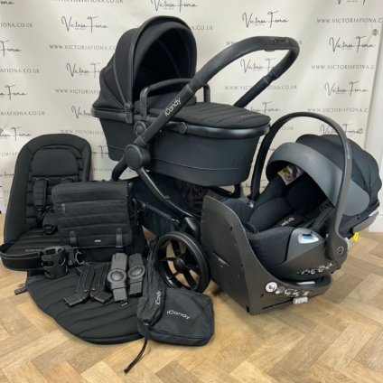 PRELOVED iCandy Peach 7 Pushchair with accessories and CYBEX 360 Car Seat & Isofix - BLACK