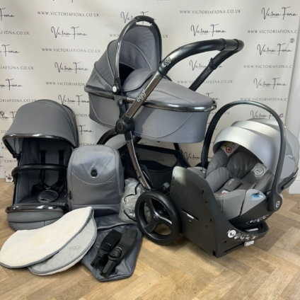 PRELOVED Egg2 Carrycot & Pushchair with Cybex 360 Car Seat and Isofix - Jurassic Grey