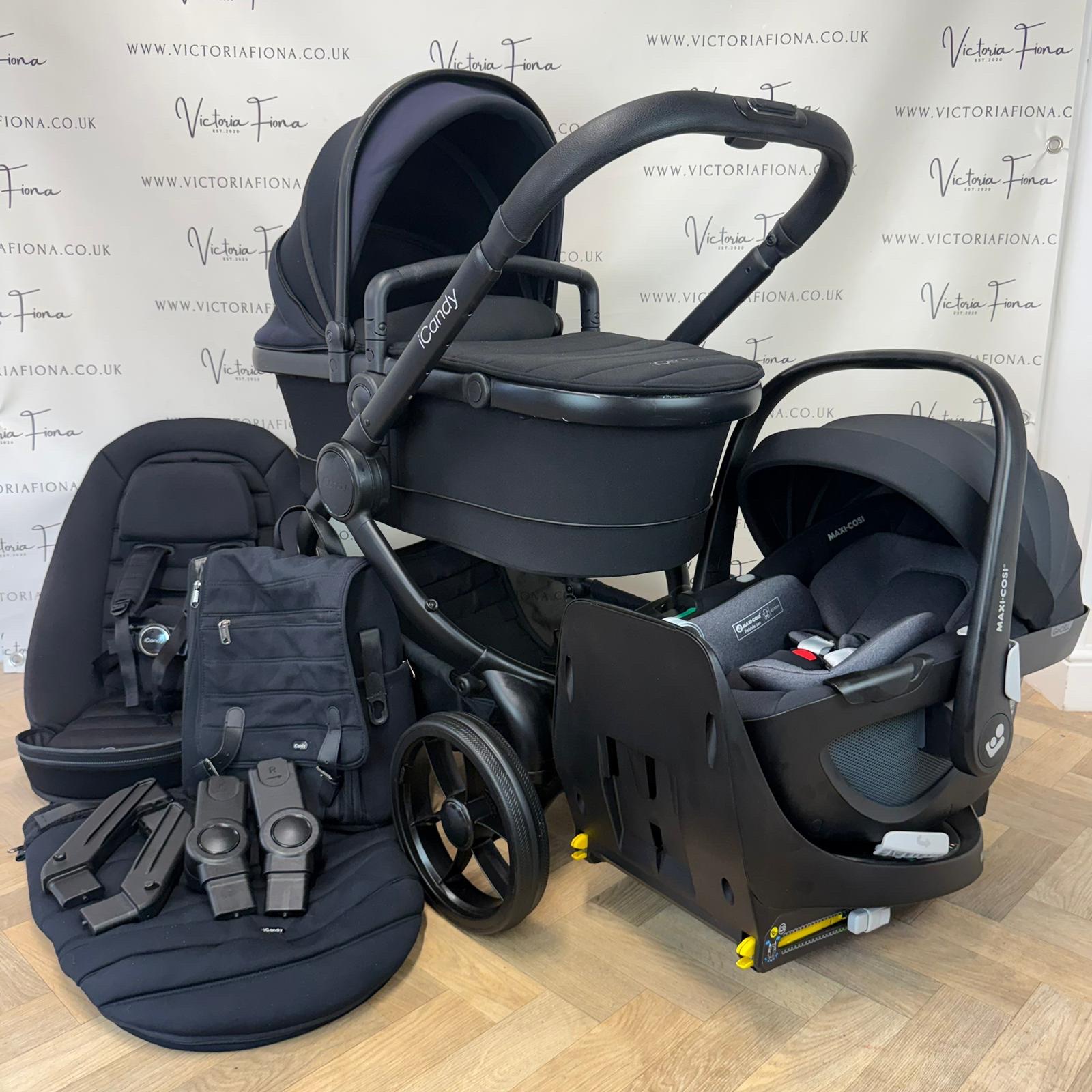 PRELOVED iCandy Peach 7 Pushchair with accessories and CYBEX 360 Car Seat & Isofix - BLACK