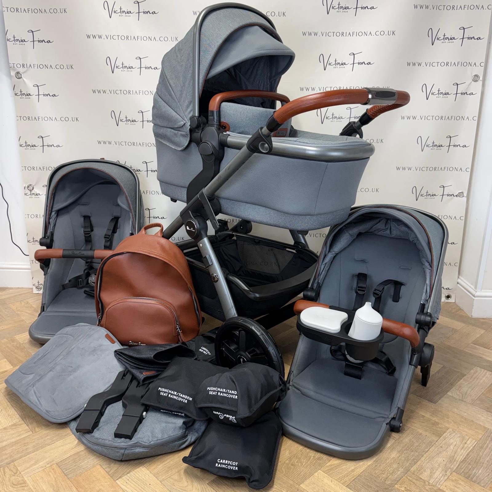 PRELOVED Silver Cross Wave Double Pushchair & Carrycot - Zinc Grey